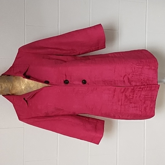 Chico's Fuchsia Pleat Back 3/4 Sleeve Boho Harajuku Textured Jacket - Picture 1 of 9